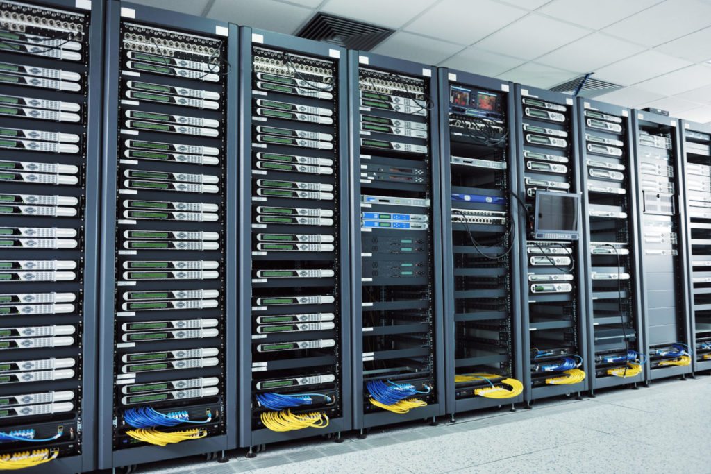 row of servers in a data center