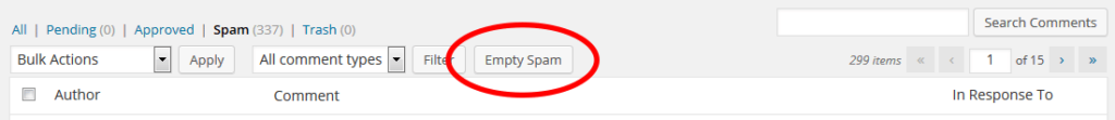 empty the spam folder to improve wordpress site
