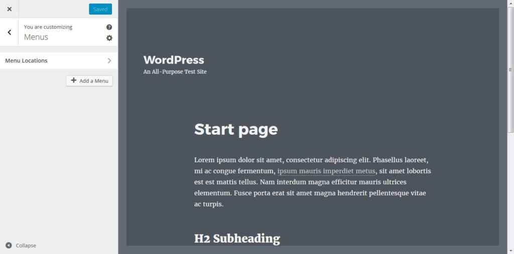 unknown WordPress features add menu from customizer