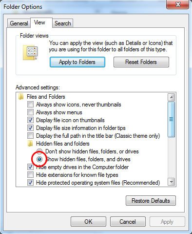 show hidden files in windows 7