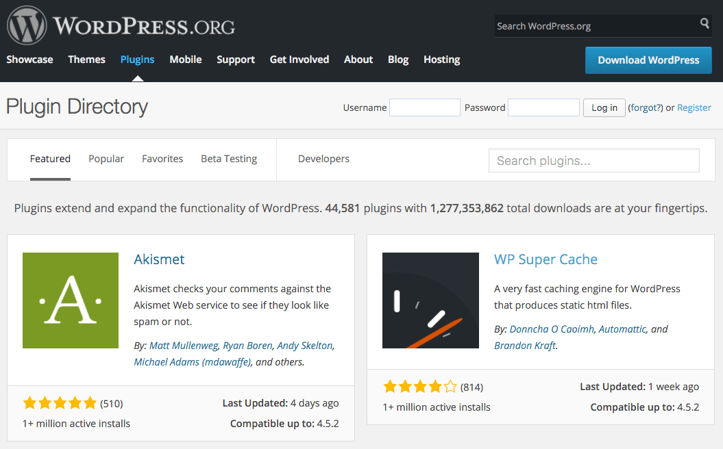 The WordPress Plugin Directory as it looks today.