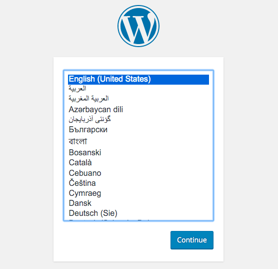 WordPress install screen.