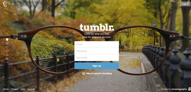 sign up to tumblr