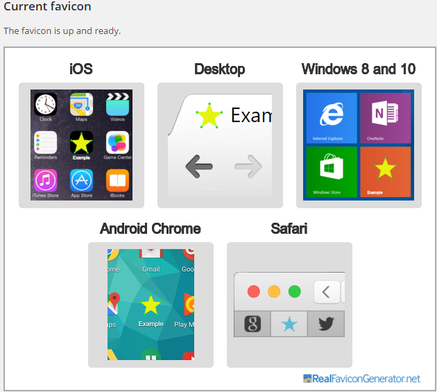Preview of favicon on different devices.