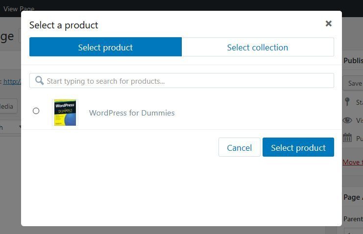 shopify wordpress select product