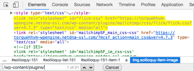Searching for elements in Chrome Inspector