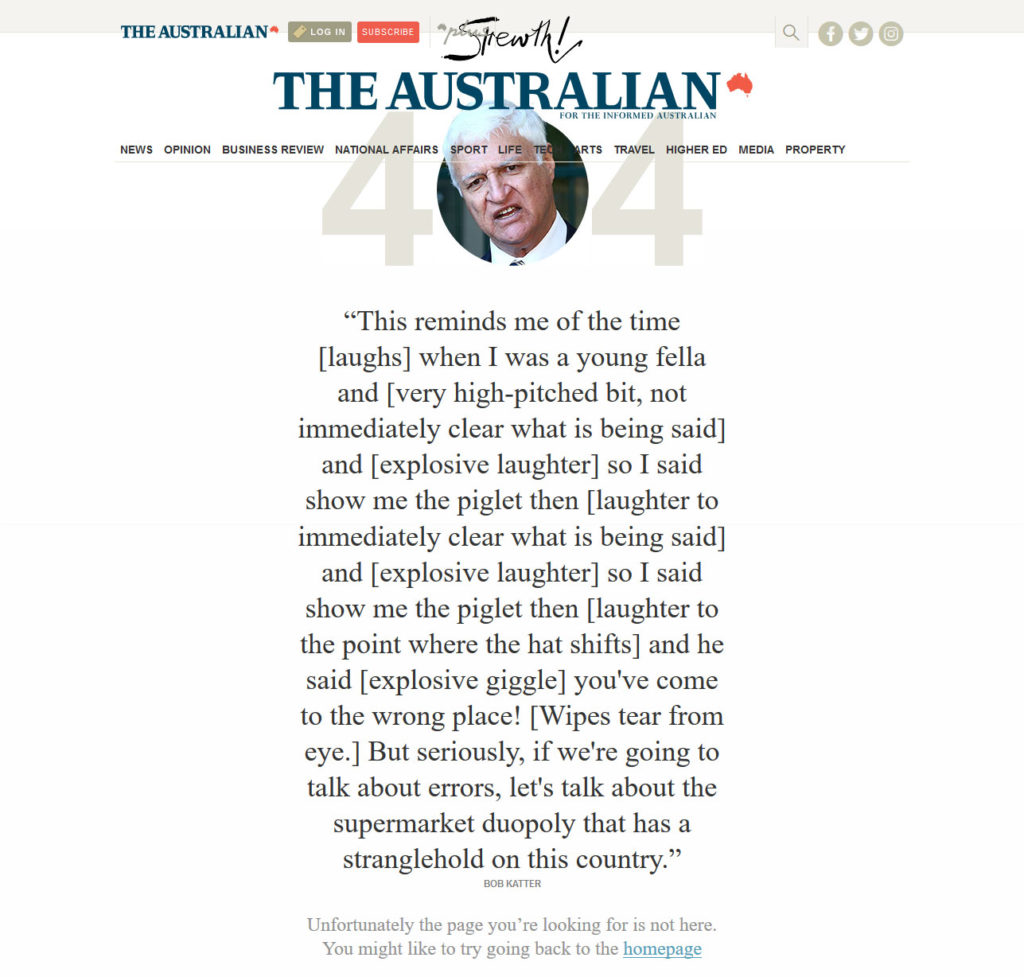 the australian 404 error page