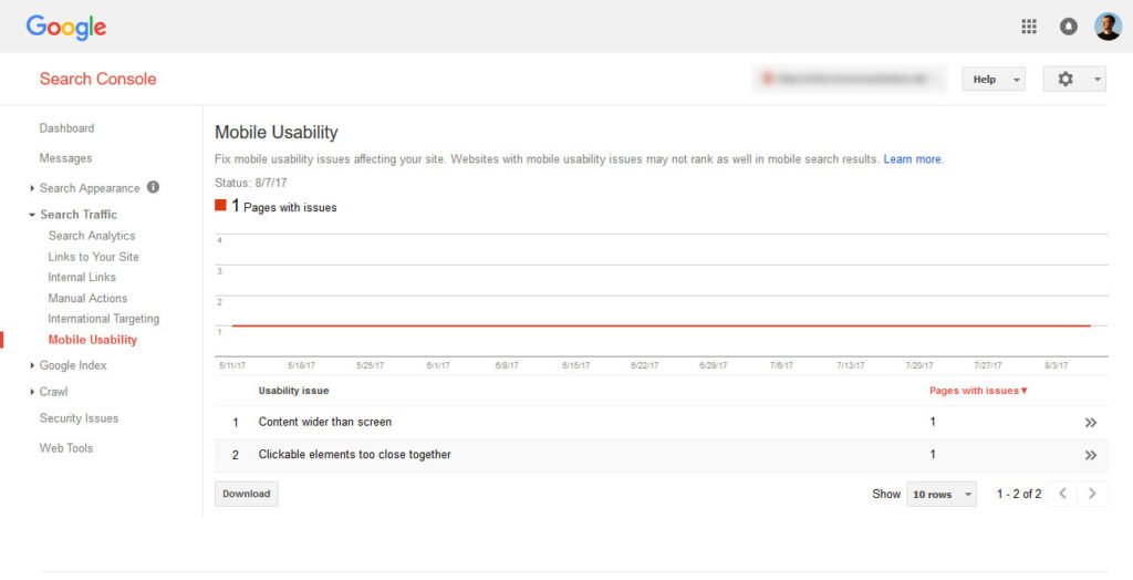 google search console mobile usability test