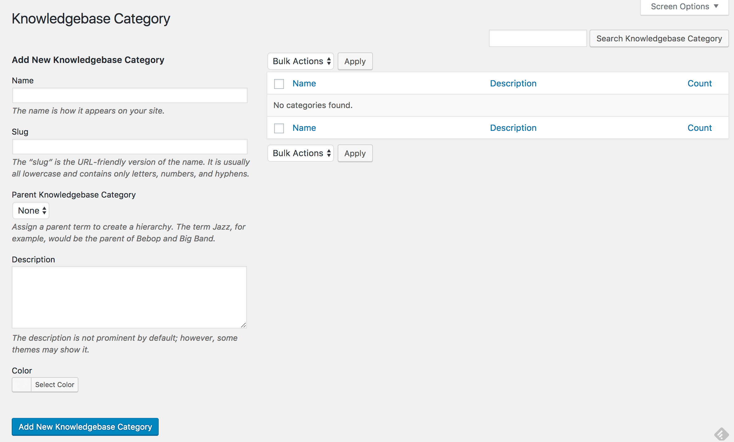 New knowledge base category interface