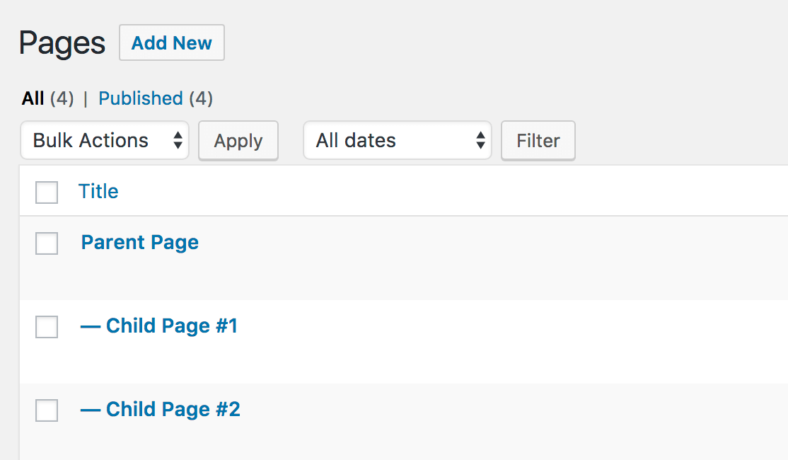 Example of parent page with subpages