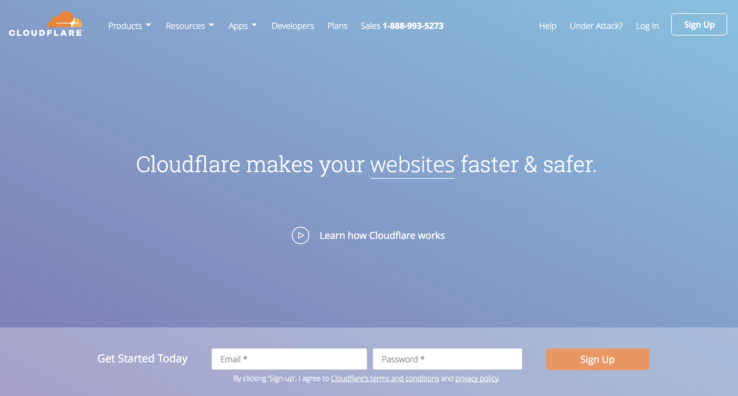 The cloudflare.com home page.