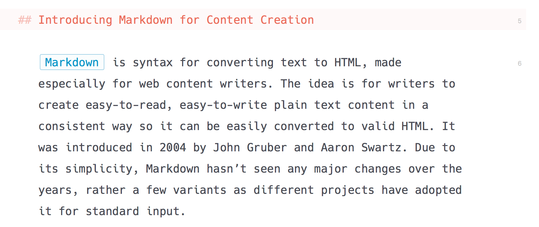 Example of Markdown in editor