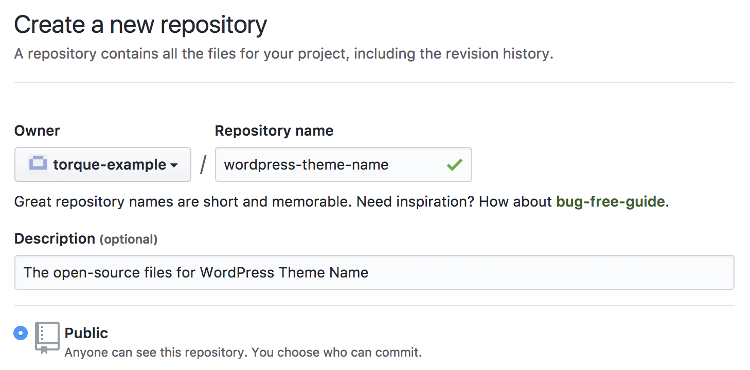 GitHub new repository form