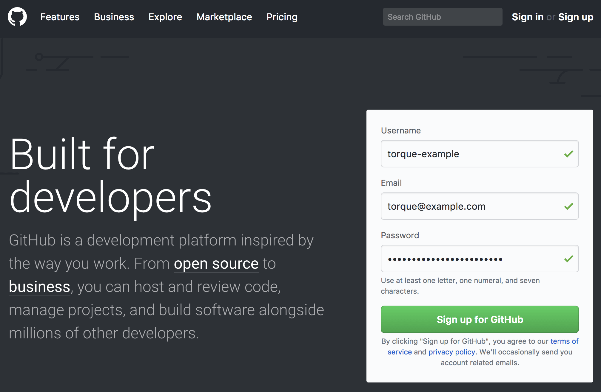 GitHub signup page