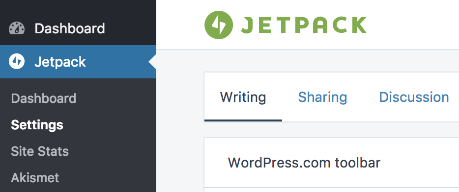 Jetpack writing settings in dashboard
