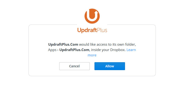 allow updraftplus access to dropbox