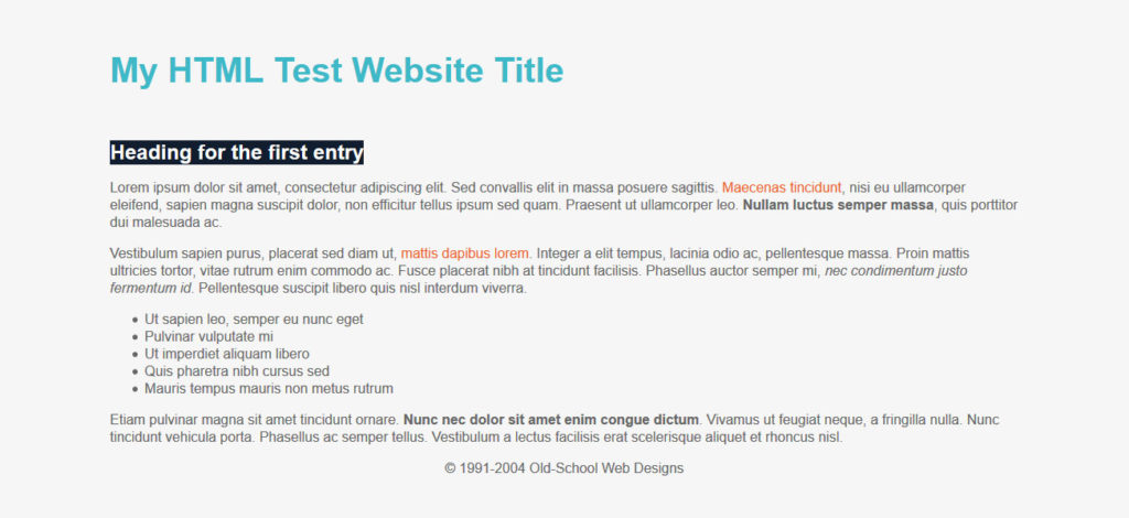 html website with css styling