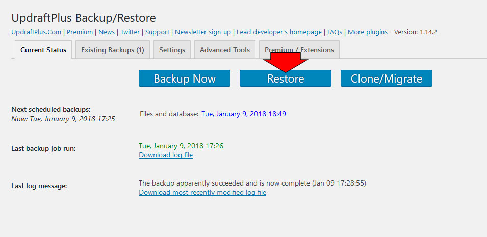 restore remote wordpress backup in updraftplus