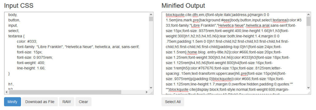 speed up wordpress via minification example