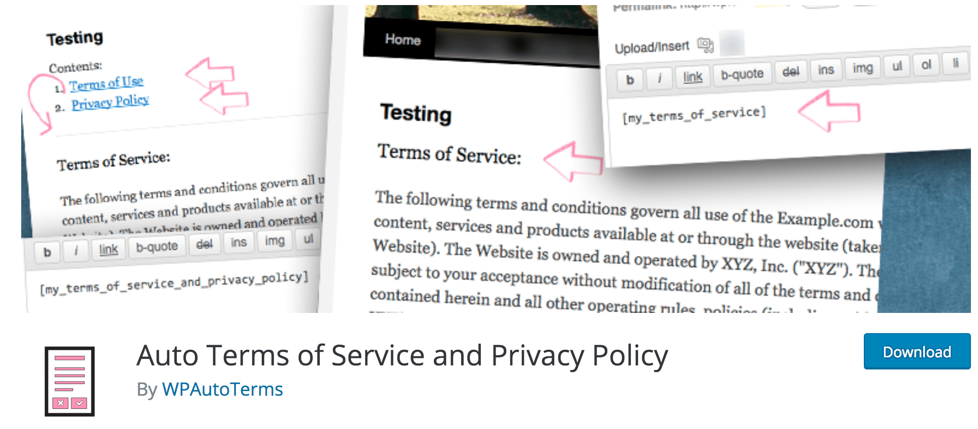 The Auto Terms of Service and Privacy Policy plugin.