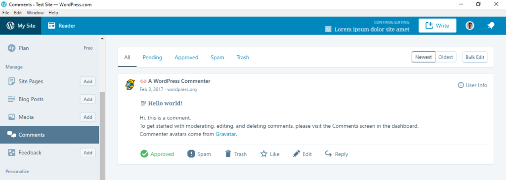 wordpress desktop app manage comments