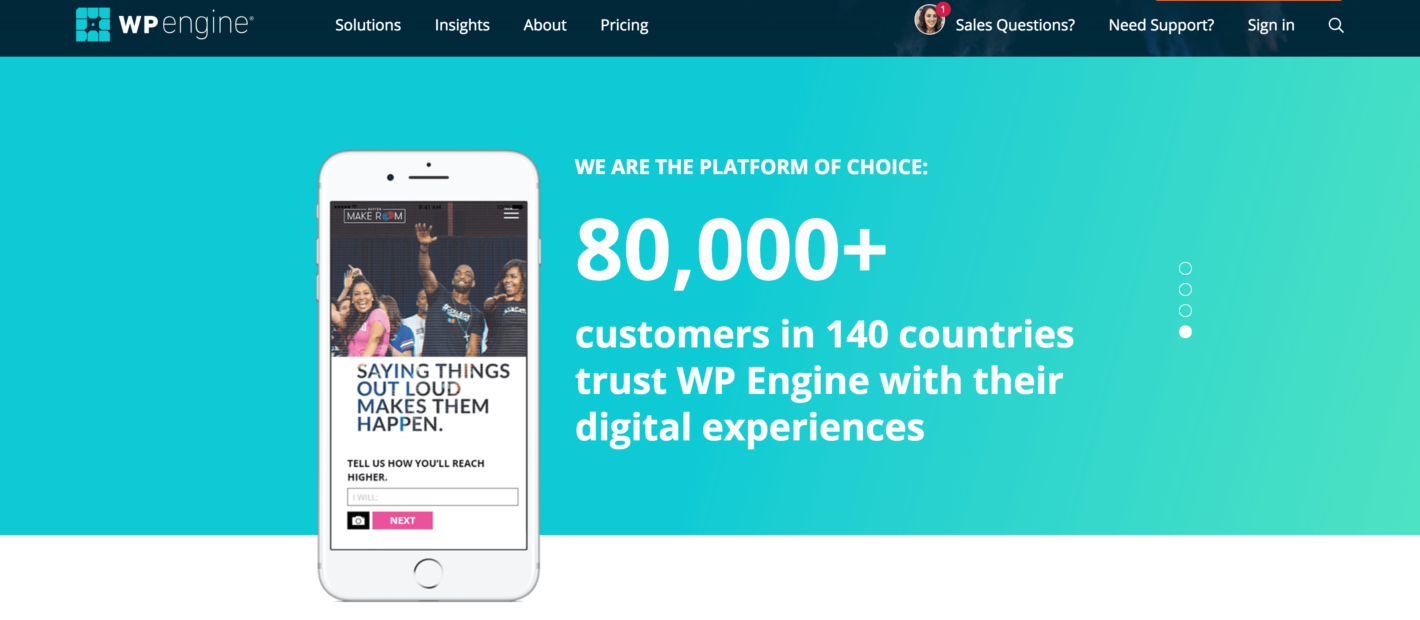 The WP Engine home page.
