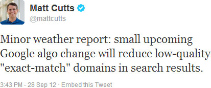 matt cutts twitter announcement exact match domains