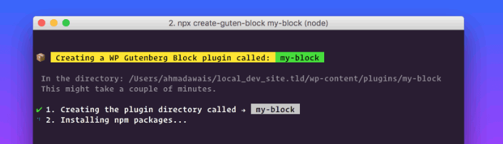 The create-guten-block tool in action.