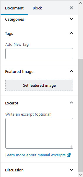 featured image setting in sidebar