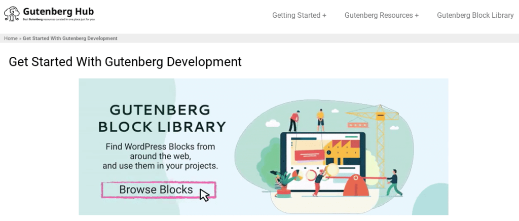 The homepage of the Gutenberg Hub website.