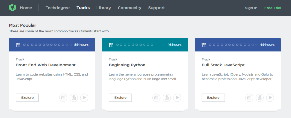 Example courses on Treehouse.