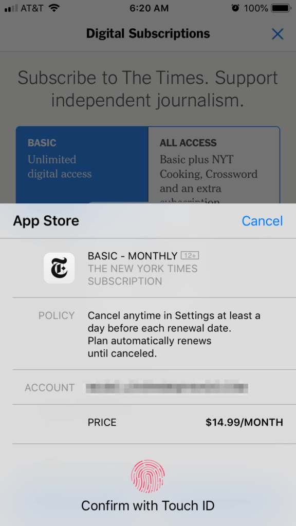 The New York Times mobile app.