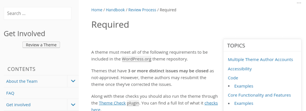 WordPress Theme Review Requirements.