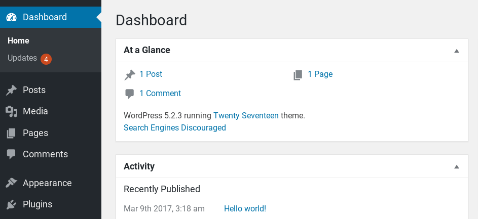 WordPress admin dashboard.