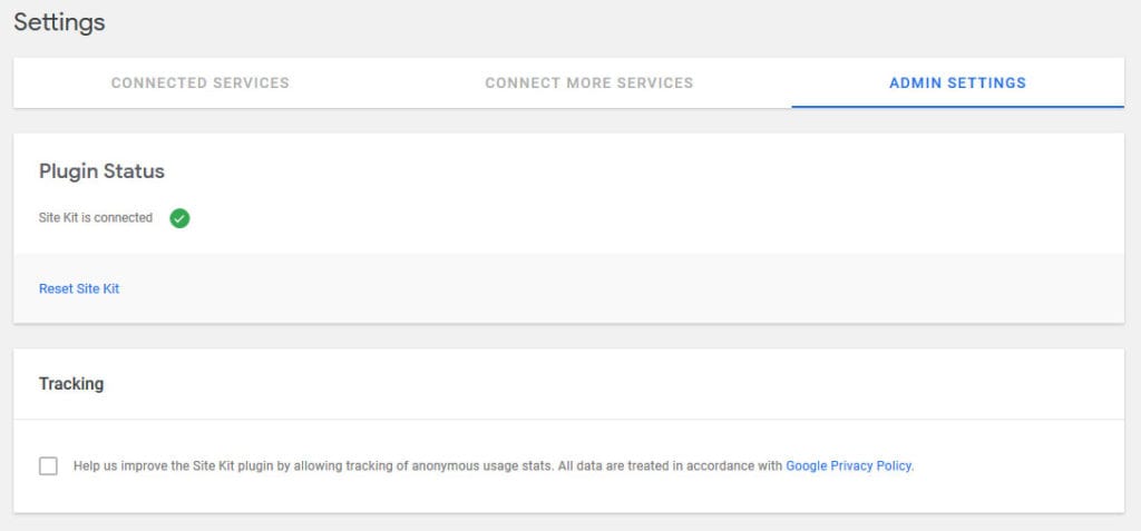 google site kit admin settings