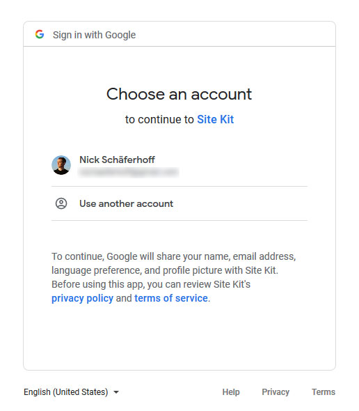 sign into google to install site kit