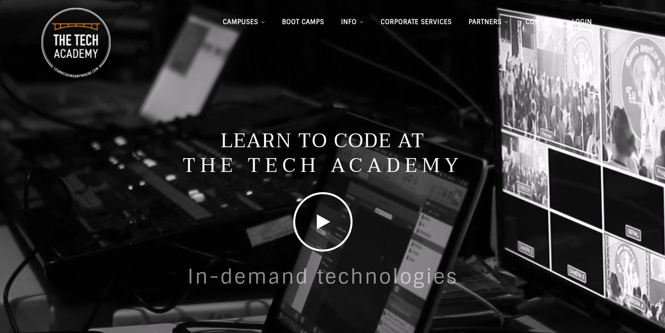 The Tech Academy website homepage.
