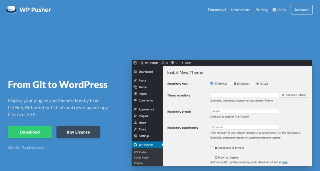 wp pusher version control software for wordpress