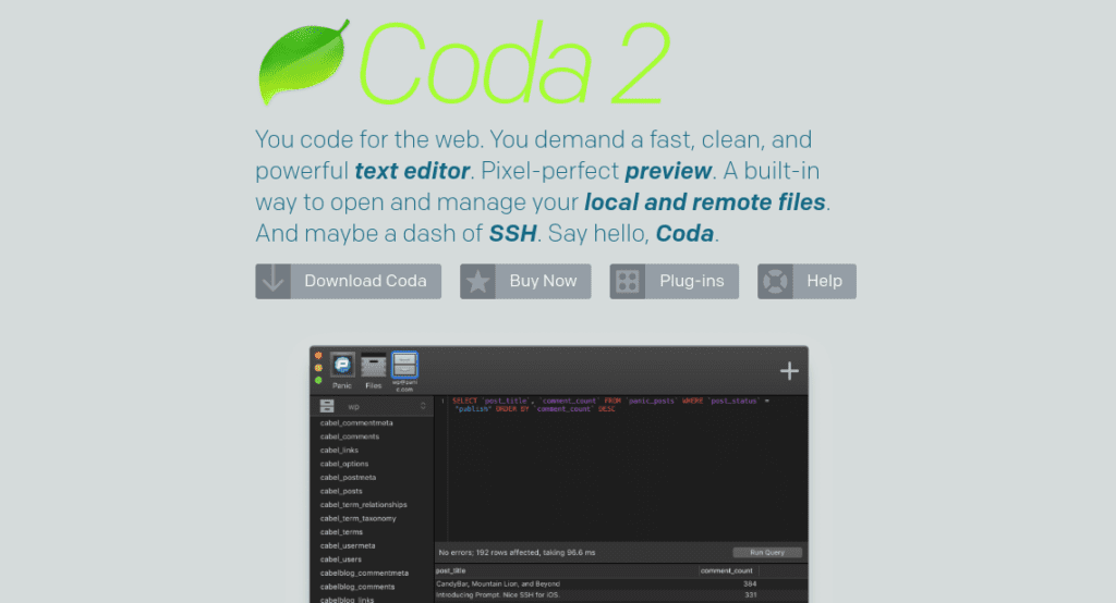 The Coda 2 text editor website.