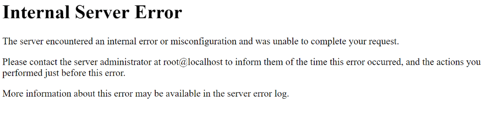 An HTTP 500 Internal Server Error message.