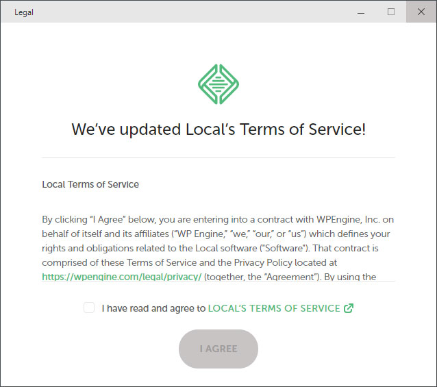 accept terms of service during local setup
