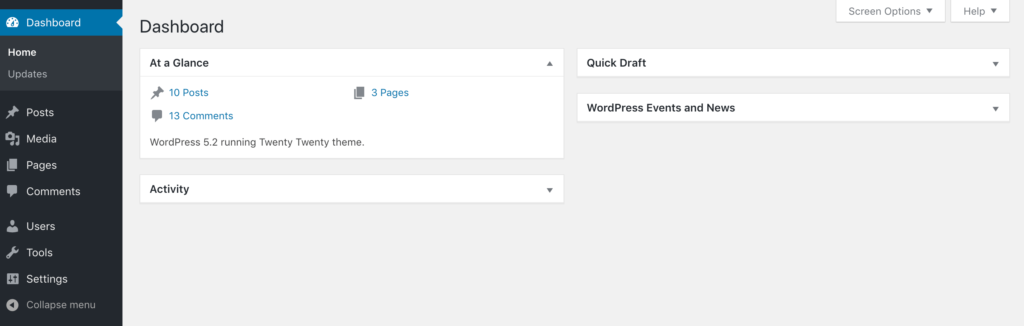 The WordPress back end with the custom Owner role and permissions applied.