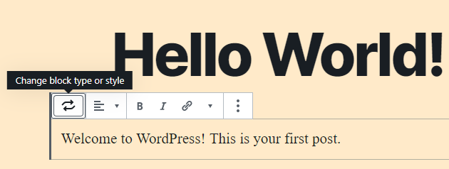 The WordPress block toolbar.