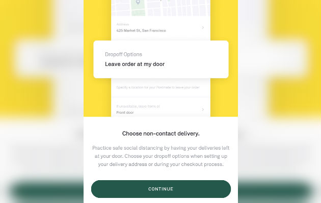 The no-contact delivery option in the Postmates app.