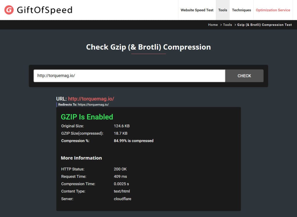 giftofspeed gzip compression test
