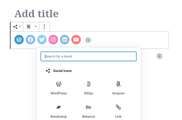 The Social Icons block in WordPress.