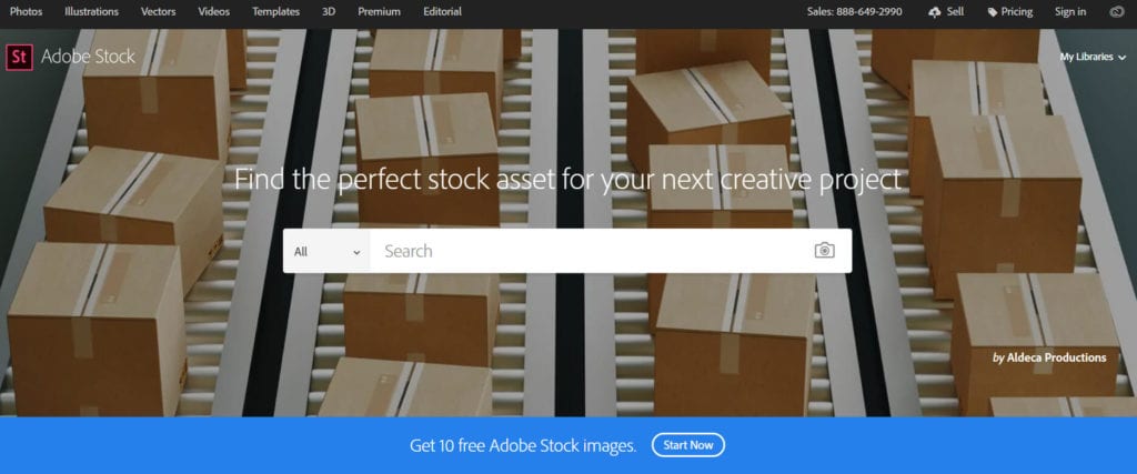 Adobe Stock homepage.
