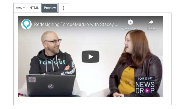 A preview of an embedded YouTube video in the WordPress editor.