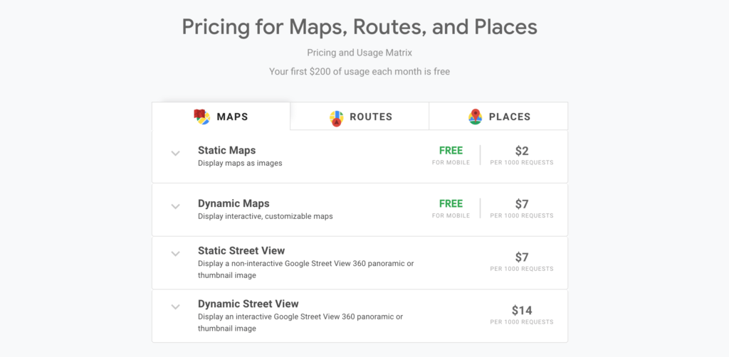 Google Map API pricing.