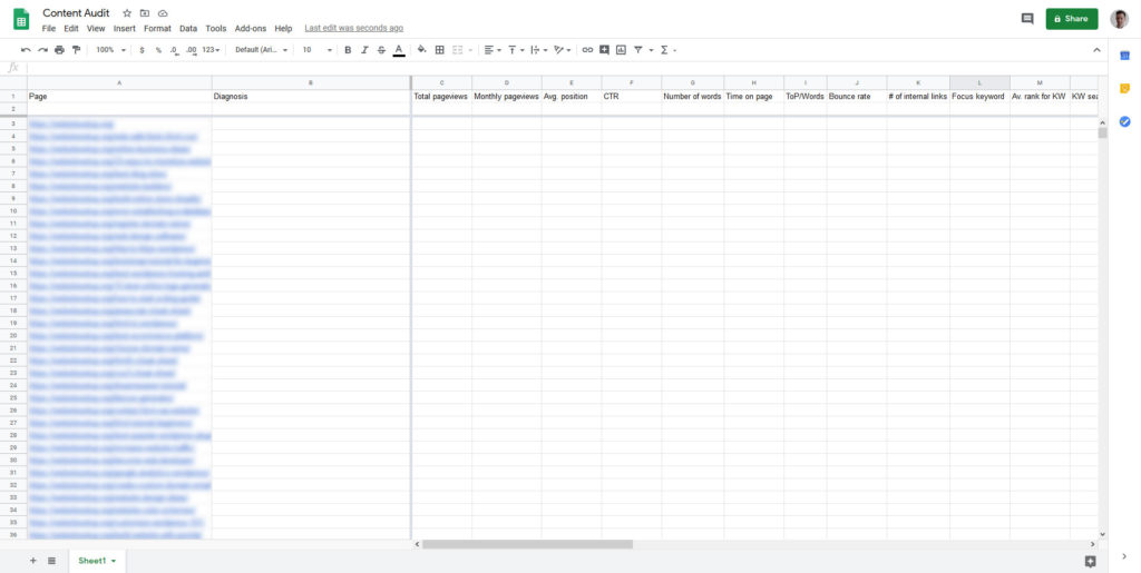 spreadsheet template for website content audit